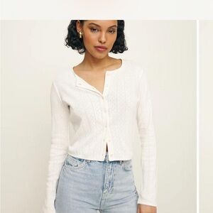 Reformation Cream Pointelle Knit Cardigan